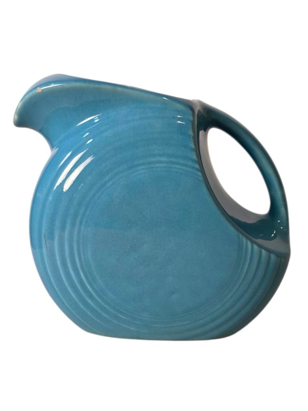 Vintage Fiestaware Turquoise Large Disc Pitcher 1930s Lowercase Stamp TLC